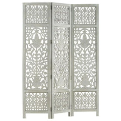 Modern Three-Panel Room Divider with Grid Design-Wooden Crest
