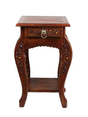 Vintage Carved Drawer Side Table with Spindle Design-Wooden Crest
