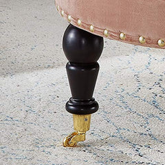 Round Tufted Button Velvet Ottoman Coffee Table-Wooden Crest