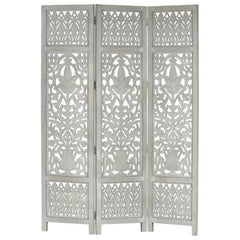 Modern Three-Panel Room Divider with Grid Design-Wooden Crest