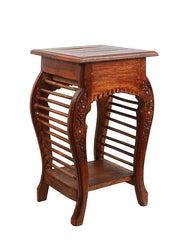 Vintage Carved Drawer Side Table with Spindle Design-Wooden Crest