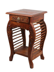 Vintage Carved Drawer Side Table with Spindle Design-Wooden Crest