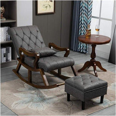 Elegant Wooden Rocking Chair with Footrest-Wooden Crest