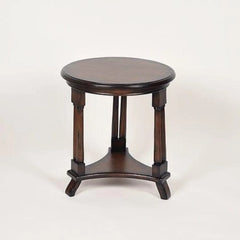 Empire Style Round Side Table with Column Legs-Wooden Crest