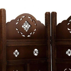 Heritage Four-Panel Room Divider with Diamond Lattice Design-Wooden Crest