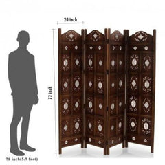 Heritage Four-Panel Room Divider with Diamond Lattice Design-Wooden Crest