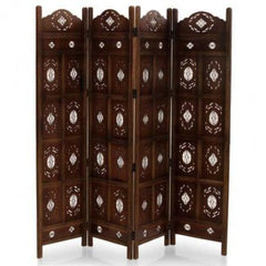 Heritage Four-Panel Room Divider with Diamond Lattice Design-Wooden Crest