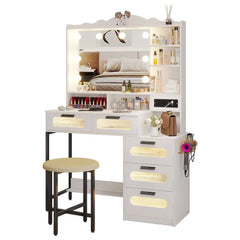 Braison Vanity Dressing Table with Mirror & Stool-Wooden Crest