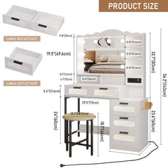 Braison Vanity Dressing Table with Mirror & Stool-Wooden Crest