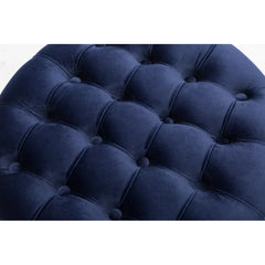 Wide Velvet Tufted Round Storage Ottoman-Wooden Crest