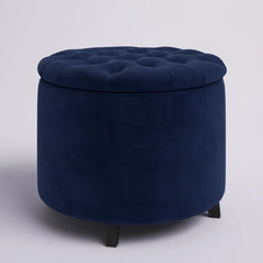 Wide Velvet Tufted Round Storage Ottoman-Wooden Crest