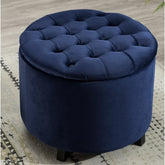 Wide Velvet Tufted Round Storage Ottoman-Wooden Crest