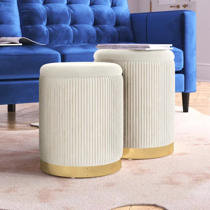 Callum Velvet Round Storage Ottoman (Set of 2)-Wooden Crest