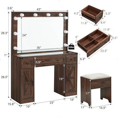 Scott Vanity Dressing Table With Mirror and Stool-Wooden Crest