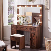 Scott Vanity Dressing Table With Mirror and Stool-Wooden Crest