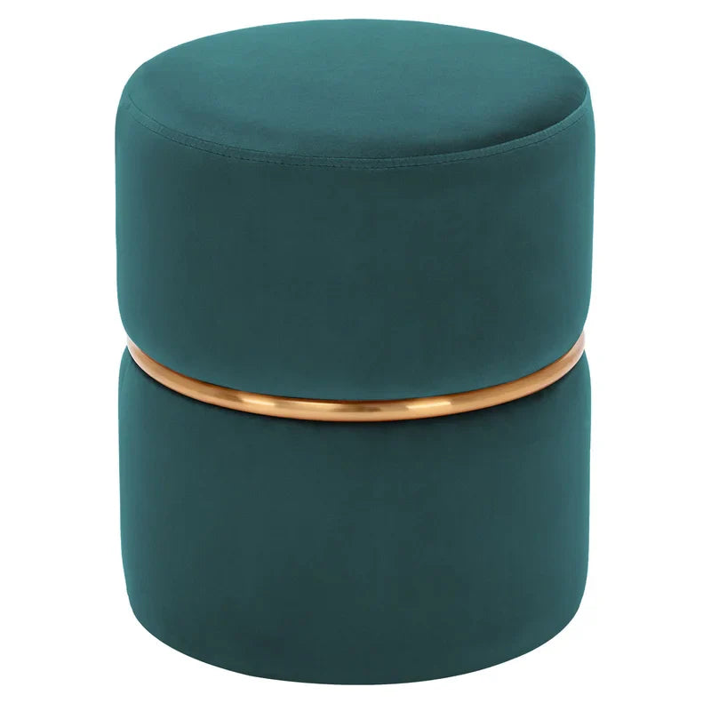 Celynn Wide Velvet Round Ottoman-Wooden Crest