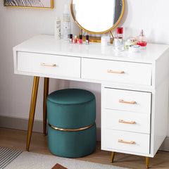 Celynn Wide Velvet Round Ottoman-Wooden Crest