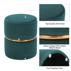Celynn Wide Velvet Round Ottoman-Wooden Crest