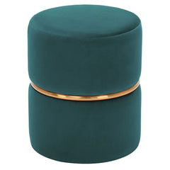Celynn Wide Velvet Round Ottoman-Wooden Crest