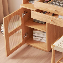 Denesha Vanity Dressing Table with Mirror and Stool-Wooden Crest