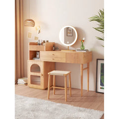 Denesha Vanity Dressing Table with Mirror and Stool-Wooden Crest