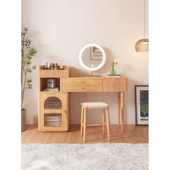 Denesha Vanity Dressing Table with Mirror and Stool-Wooden Crest