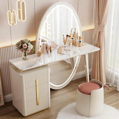 Febbas Full View Vanity Dressing Table with Lighted Mirror and Stool-Wooden Crest