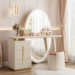 Febbas Full View Vanity Dressing Table with Lighted Mirror and Stool-Wooden Crest
