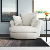 McGhee Wide Swivel Barrel Chair-Wooden Crest