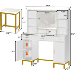 Morehart Vanity Dressing Table with Lighted Mirror and Stool-Wooden Crest