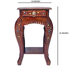 Vintage Carved Drawer Side Table with Spindle Design-Wooden Crest