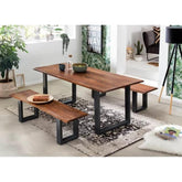 Ryegate Dining Table Set for 4 (1 Table, 2 Benches)-Wooden Crest