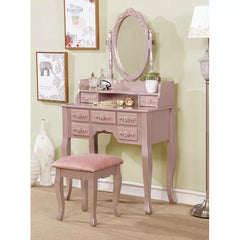 Sheehan Wooden Vanity Dressing Table Set with Mirror and Stool-Wooden Crest