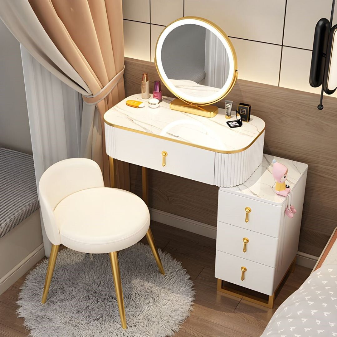 Modern Glam Vanity Dressing Table with Drawer-Wooden Crest