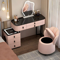 Lighted Mirror Vanity Dressing Table Set with Storage Drawers & Chair-Wooden Crest
