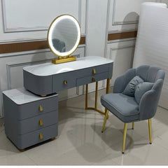 Sedanur Vanity Dressing Table Set with Chair-Wooden Crest