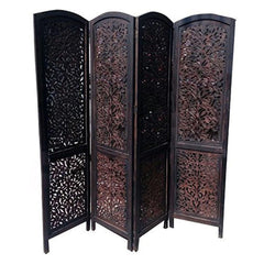Kashmiri Four-Panel Room Divider with Traditional Jali Design-Wooden Crest