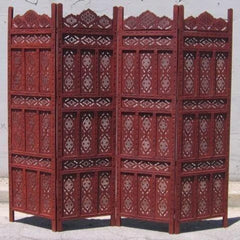 Rajasthani Four-Panel Room Divider with Sheesham Lattice Design-Wooden Crest