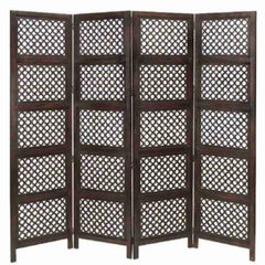 Regal Four-Panel Room Divider with Geometric Lattice Design-Wooden Crest