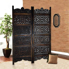 Art Deco Two-Panel Room Divider with Lattice Design-Wooden Crest