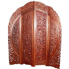 Heritage Four-Panel Room Divider with Lattice Arabesque Design-Wooden Crest