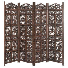 Majestic Four-Panel Room Divider with Ornate Jali Design-Wooden Crest