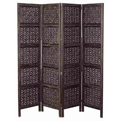 Elegant Three-Panel Room Divider with Floral Lattice Design-Wooden Crest