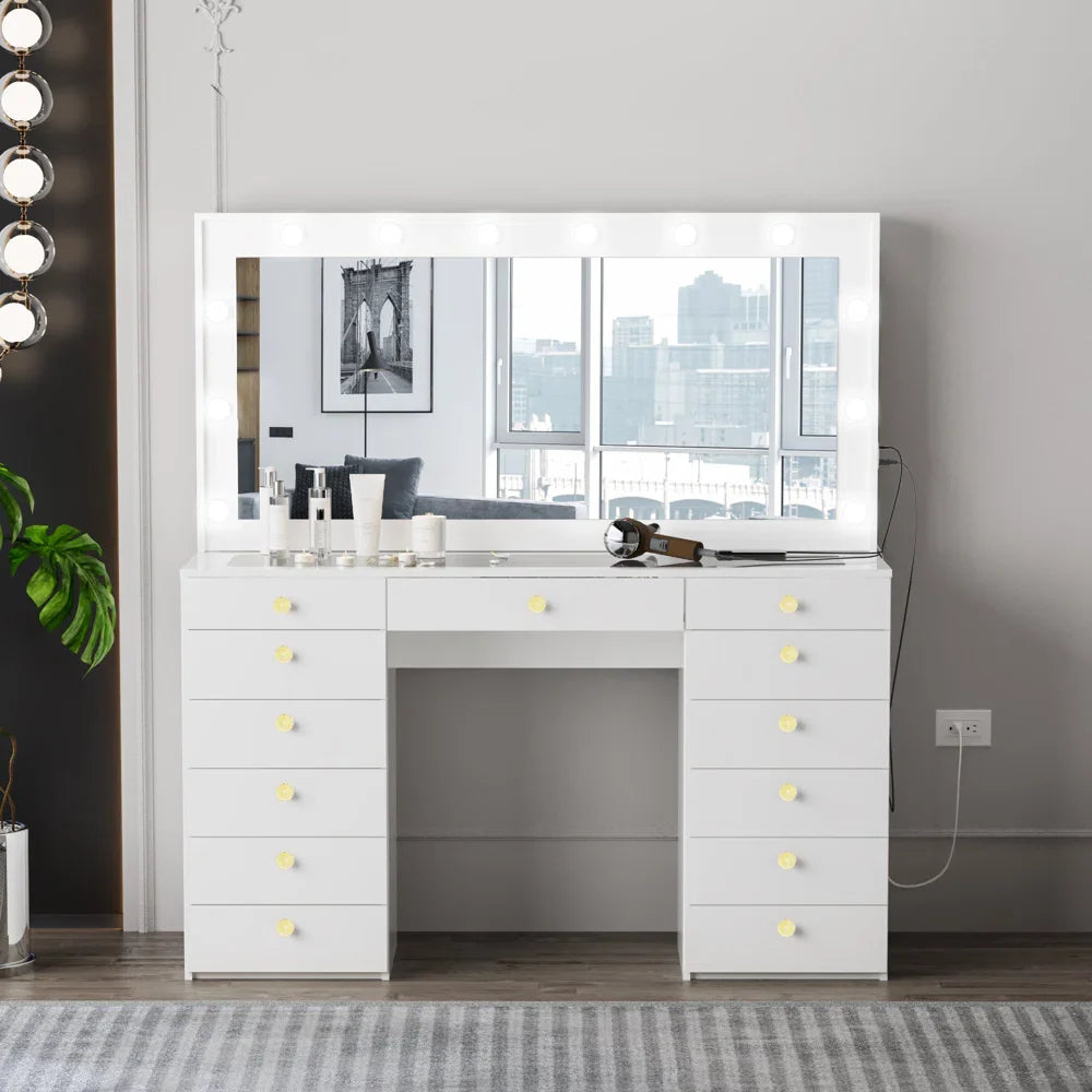 Looks Vanity Dressing Table with Mirror & Lights-Wooden Crest