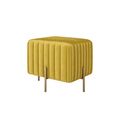 Contemporary Square Velvet Pouf Ottoman - Yellow-Wooden Crest