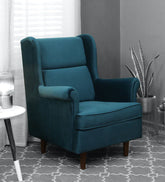 Alvarez Velvet Wing Chair-Wooden Crest