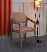 Solid Wood Arm Dining Chair in Brown-Wooden Crest