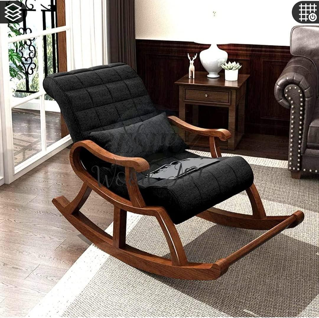 Handcrafted Teak Wood Rocking Chair – Black-Wooden Crest