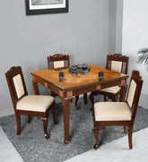 Teak Wood 4 Seater Dining Set in Walnut Finish-Wooden Crest