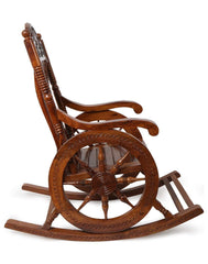 Hand-Carved Sheesham Wood Rocking Chair-Wooden Crest